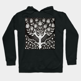 Vintage stylized tree in black and white design. big tree and black tree Hoodie